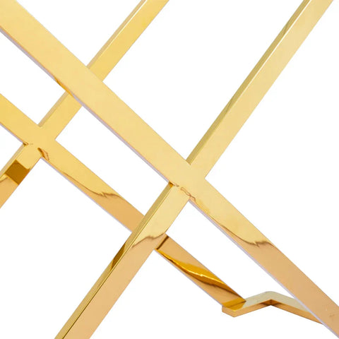 Axel Gold Metal Console Table with Clear Glass Top