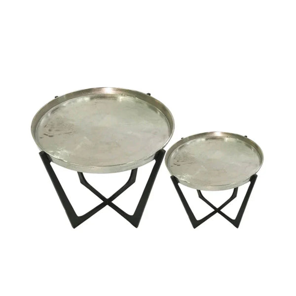Set Of 2 Rohan Nesting Tables Black with Nickel Tops