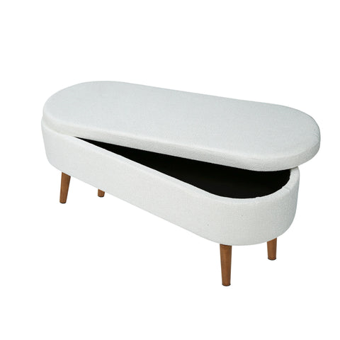 45.5cm White Boucle Storage Bench in Wooden Legs