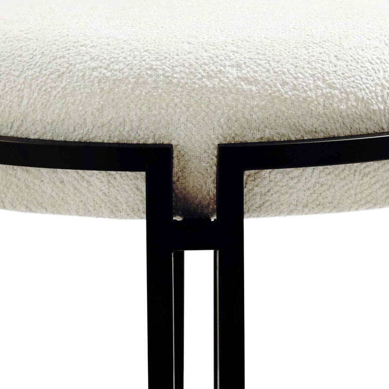 120cm White Boucle Bench with Black Legs