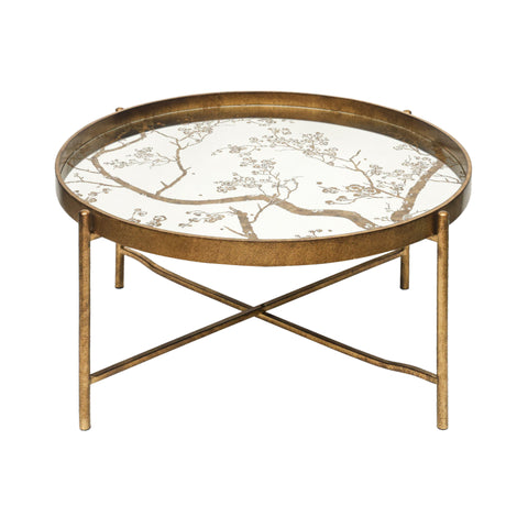 40cm Antique Gold and Mirror Top Coffee Table