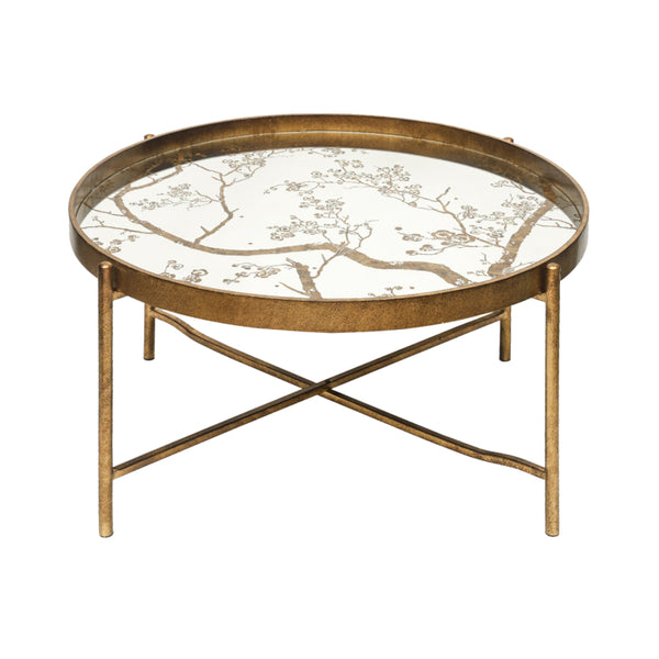 40cm Antique Gold and Mirror Top Coffee Table