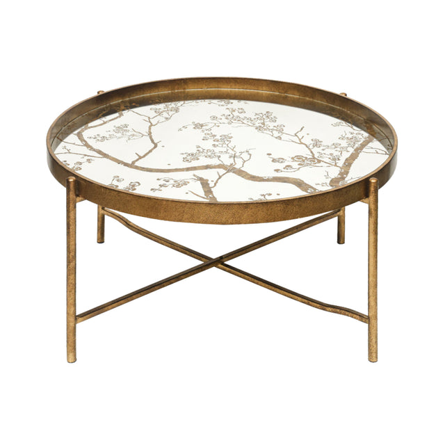 40cm Antique Gold and Mirror Top Coffee Table