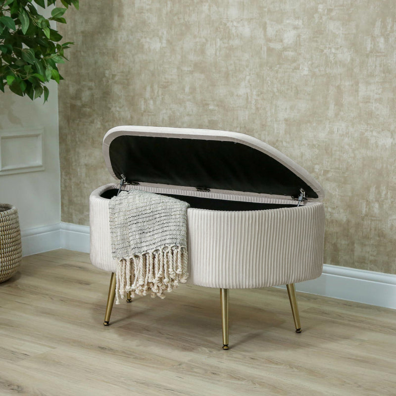 48cm Beige Velvet Storage Bench in Gold Legs
