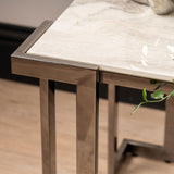 Aamari Grey Gunmetal End Table with White Faux Marble Glass Top - KD