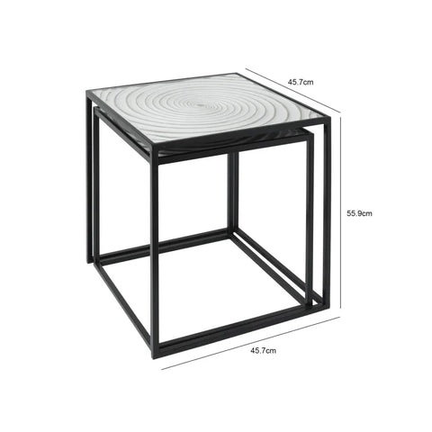 Set of 2 Black Metal Nesting Tables with White Spiral Top