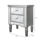 Vista 2 Drawer Silver Wood & Mirror Bedside Cabinet