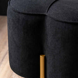 Black Velvet Clover Ottoman with Gold Legs