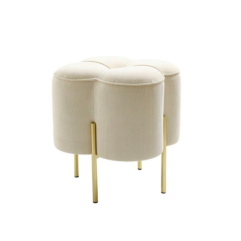 45cm Cream Velvet Clover Ottoman with Gold Legs