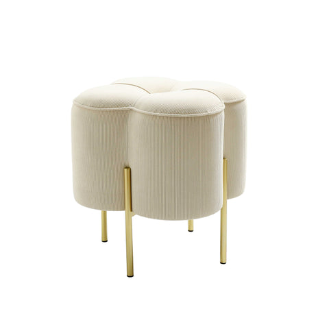 45cm Cream Velvet Clover Ottoman with Gold Legs