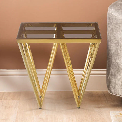 Gold Metal End Table with Smoked Glass Top