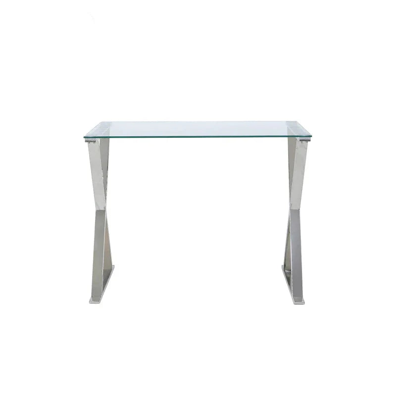 Taylor Stainless Steel Desk with Clear Glass Top - DSP