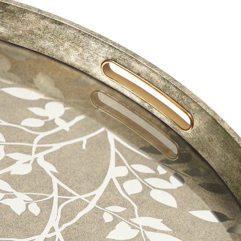 59cm Champagne End Table with Leaves Design Glass Table Top