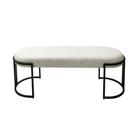 120cm White Boucle Bench with Black Legs