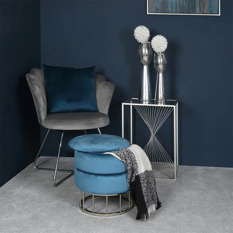 Luna Silver Metal End Table with Clear Glass Top