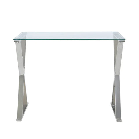 Taylor Stainless Steel Desk with Clear Glass Top