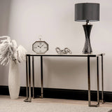 Aamari Grey Gunmetal Console Table with White Faux Marble Glass Top - KD