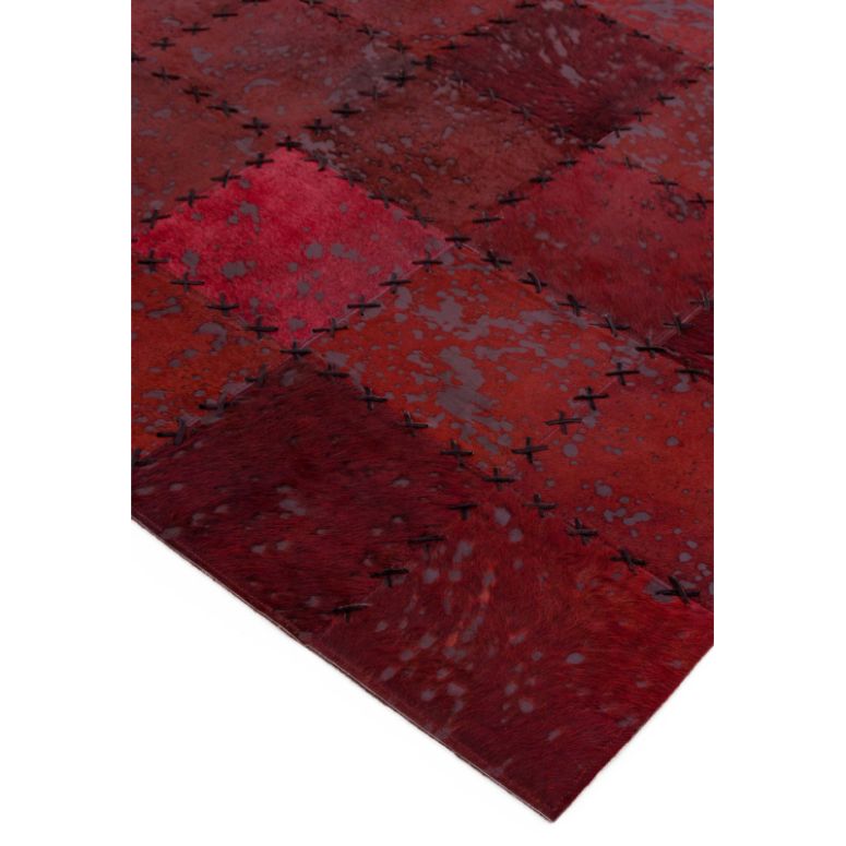 Xylo Hand Sewn Cowhide Red Cross Stitch Rug - Image 3