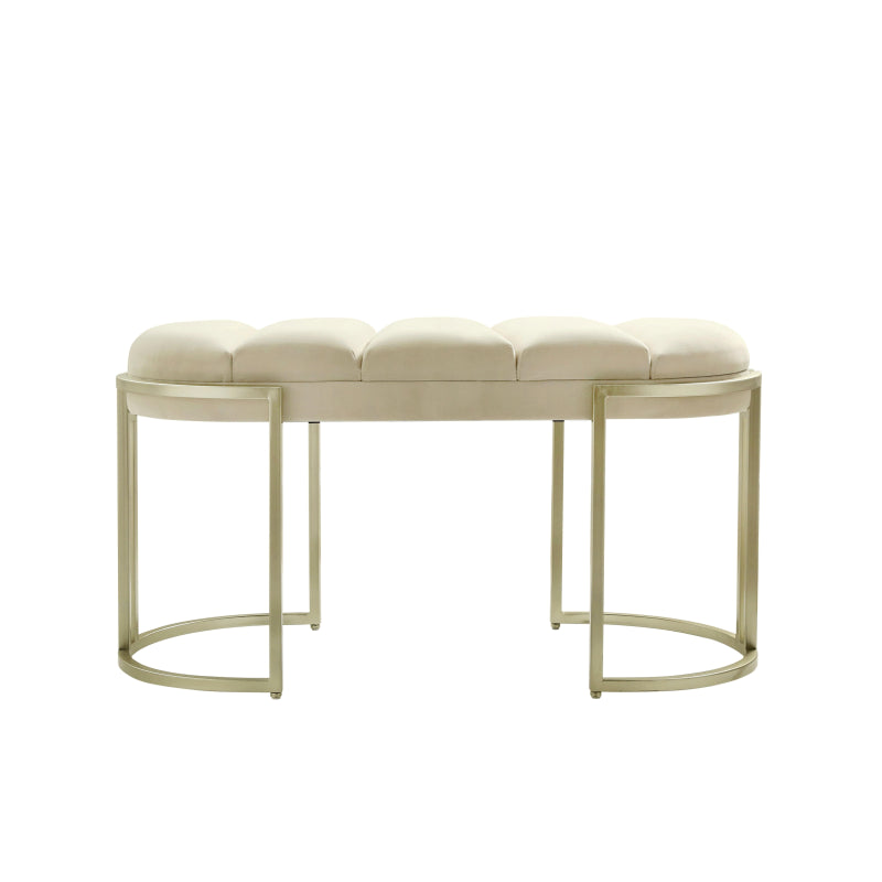 80cm Cream Velvet Medium Tufted Bench with Champagne Legs