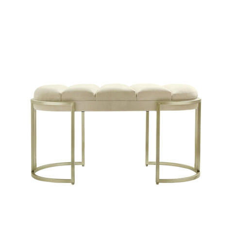 80cm Cream Velvet Medium Tufted Bench with Champagne Legs