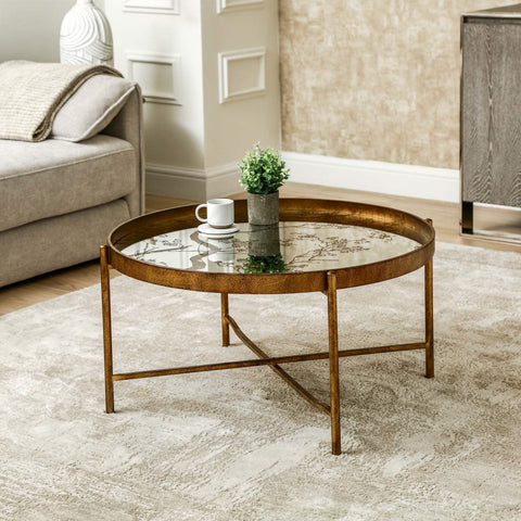 40cm Antique Gold and Mirror Top Coffee Table