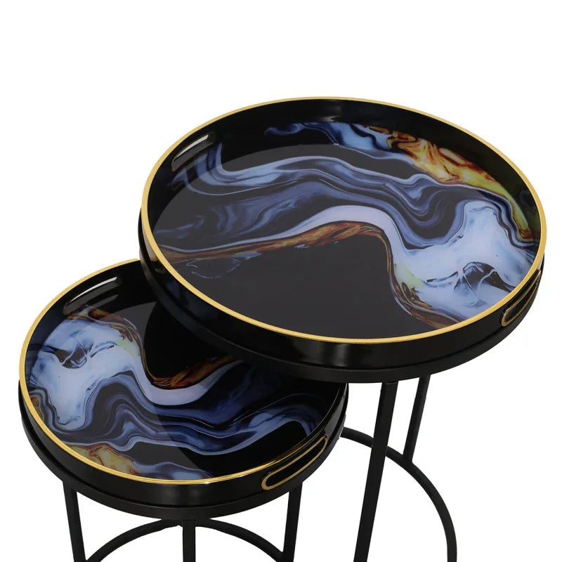 Set of 2 Olin Nesting Tables Black Blue and Yellow
