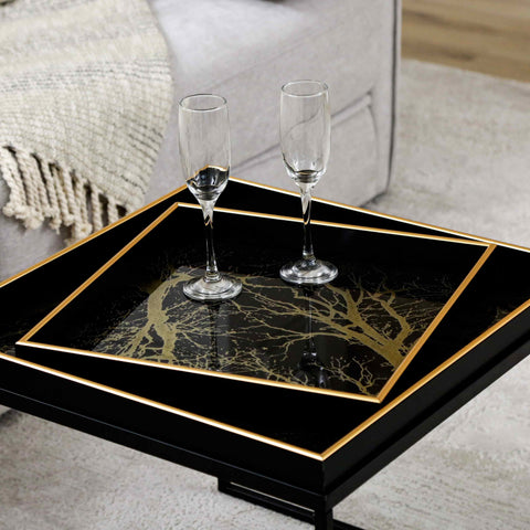 Black & Gold Metal Coffee Table with Tray
