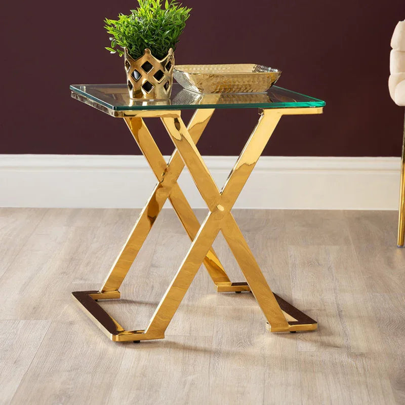 Axel Gold Metal End Table with Clear Glass Top