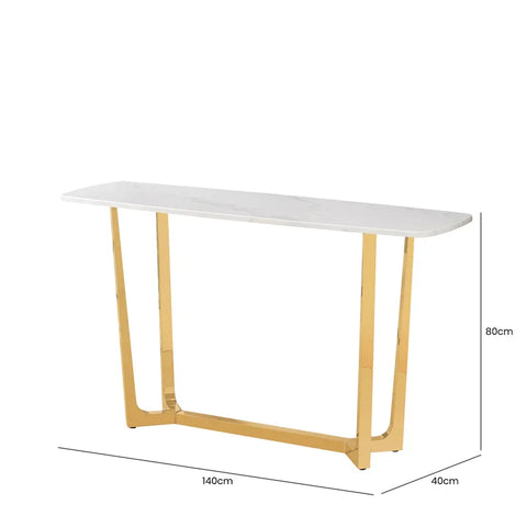 Meghan Gold Metal Console Table with White Faux Marble Top