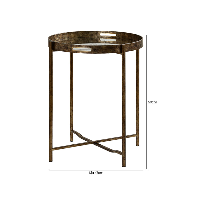 59cm Antique Gold and Mirror Top End Table