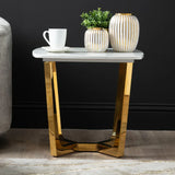 Meghan Gold Metal End Table with White Faux Marble Top