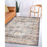 Traditional patterned area rug with muted earth tones in modern living room setting