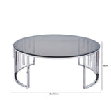 Owen Round Chrome Metal Coffee Table with Smoke Glass Top