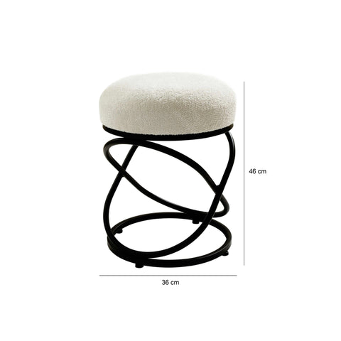 46cm White Boucle Rizzo Stool with Black Legs