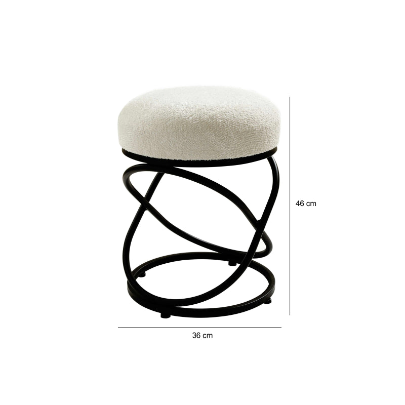 46cm White Boucle Rizzo Stool with Black Legs