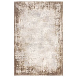 Beige and brown abstract patterned area rug with distressed finish