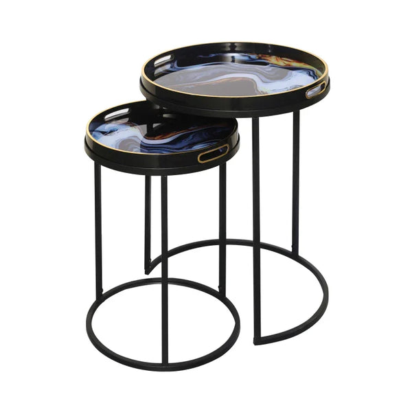 Set of 2 Olin Nesting Tables Black Blue and Yellow