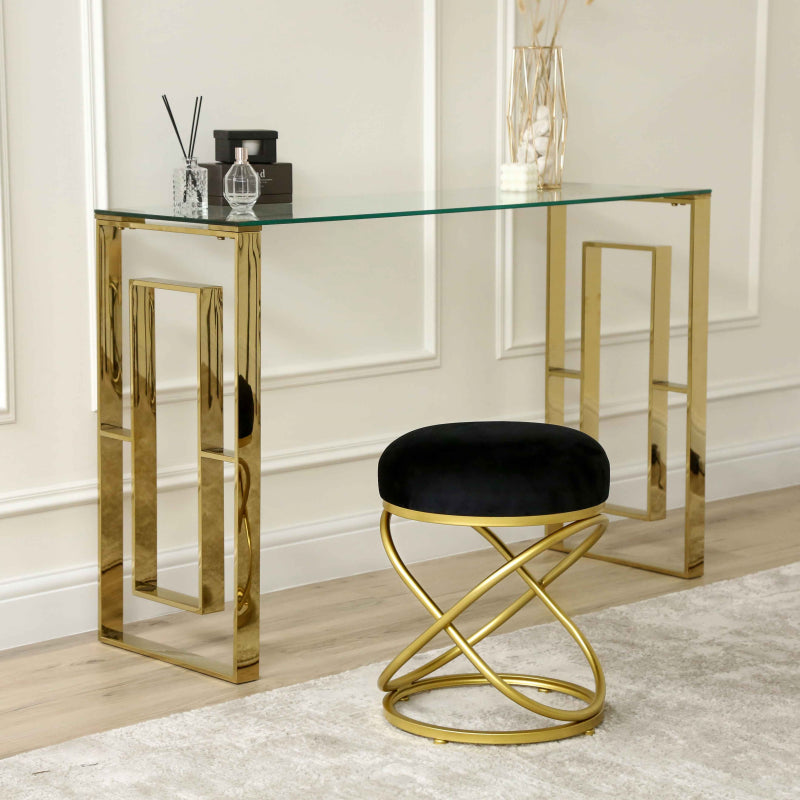 46cm Black Velvet Rizzo Stool with Gold Legs