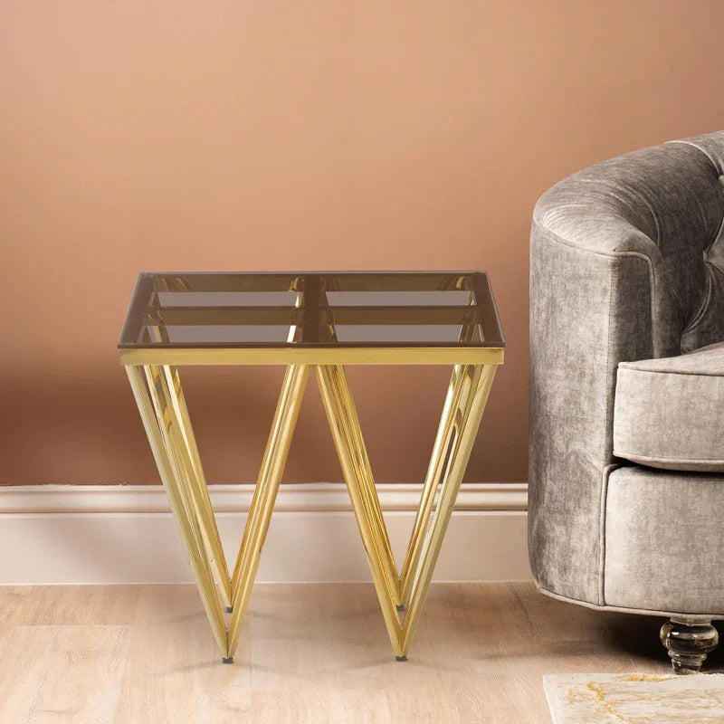 Gold Metal End Table with Smoked Glass Top