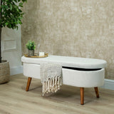 45.5cm White Boucle Storage Bench in Wooden Legs