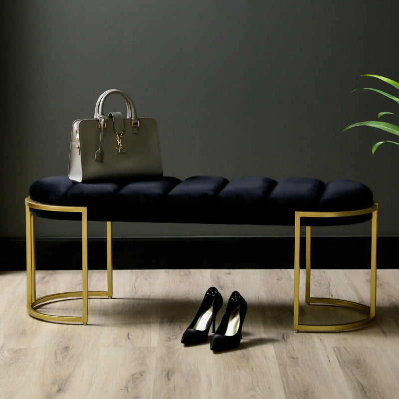 120cm Black Velvet Tufted Bench with Gold Legs