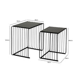 Set of 2 Black Metal with Black Glass Top Nesting Table