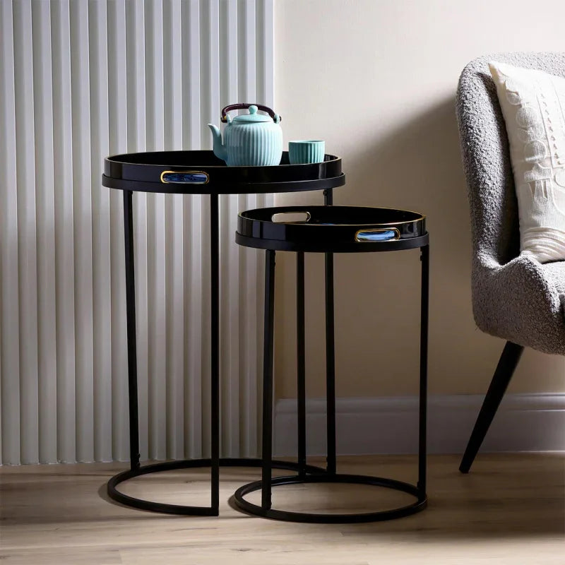 Set of 2 Olin Nesting Tables Black Blue and Yellow