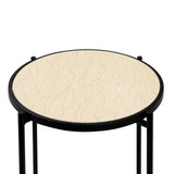 55cm Black Metal End Table with Travertine Marble Top
