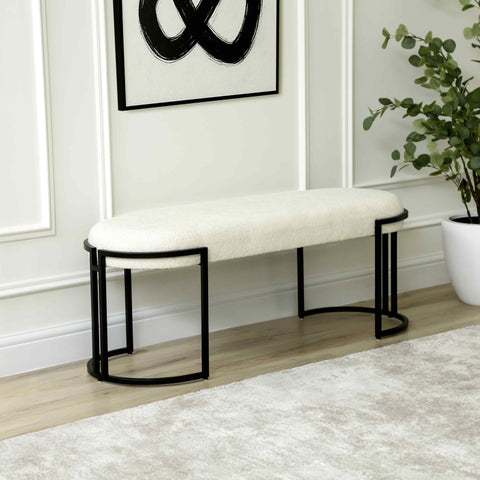 120cm White Boucle Bench with Black Legs