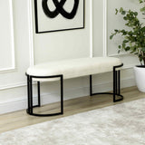 120cm White Boucle Bench with Black Legs