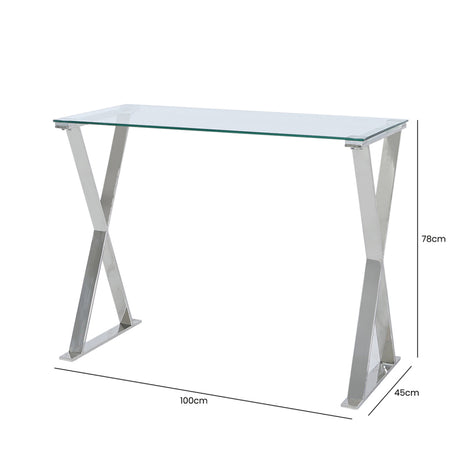 Taylor Stainless Steel Desk with Clear Glass Top - DSP