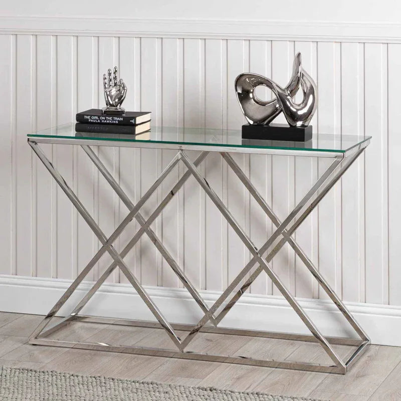 Imperia Stainless Steel Console Table Glass Top