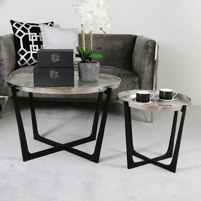 Set Of 2 Rohan Nesting Tables Black with Nickel Tops