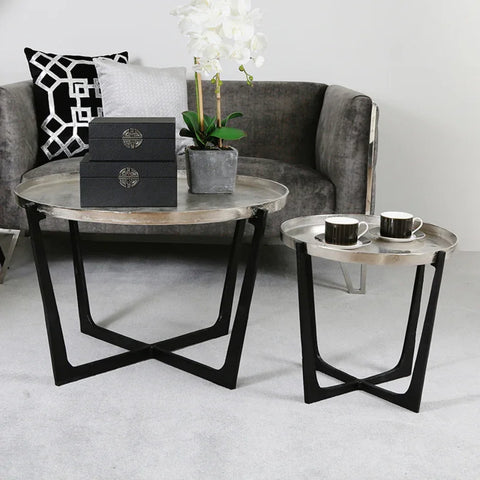 Set Of 2 Rohan Nesting Tables Black with Nickel Tops